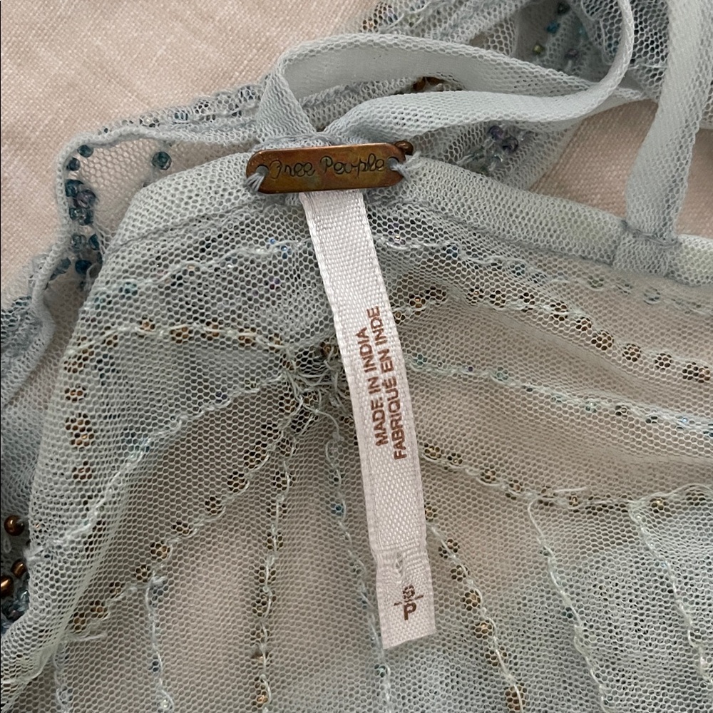 Free People Sheer Embroidered Light Blue Overlay Dress - Picture 14 of 14